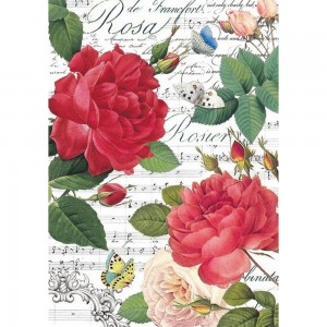 Stamperia DFSA4305 Бумага рисовая мини-формат "Красные розы и музыка"