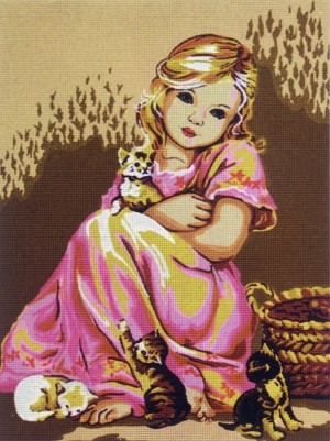 Gobelin Diamant D.479 Малышка в розовом и котята -