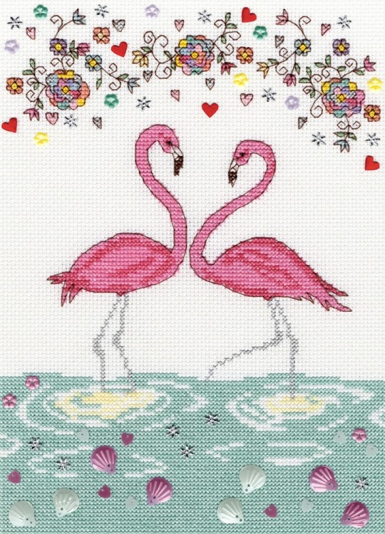 Набор для вышивания Bothy Threads XKA9 Love Flamingo (Любовь фламинго)