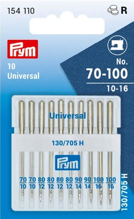 Prym 154110 Иглы для швейных машин с плоской колбой 130/175 H, универсальные №70-100