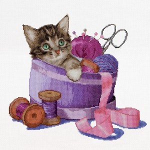 Thea Gouverneur 736A Sewing basket kitten (Котёнок в швейной корзинке)