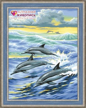 Алмазная живопись АЖ-1062 Семья дельфинов
