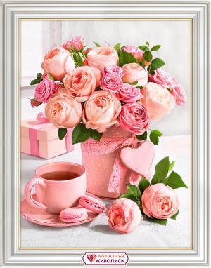 Алмазная живопись АЖ-1883 Букет розовое чаепитие