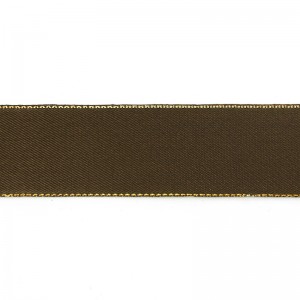SAFISA 25190-25мм-17 Лента атласная с люрексным кантом по краям, ширина 25 мм, цвет 17 - темно-коричневый