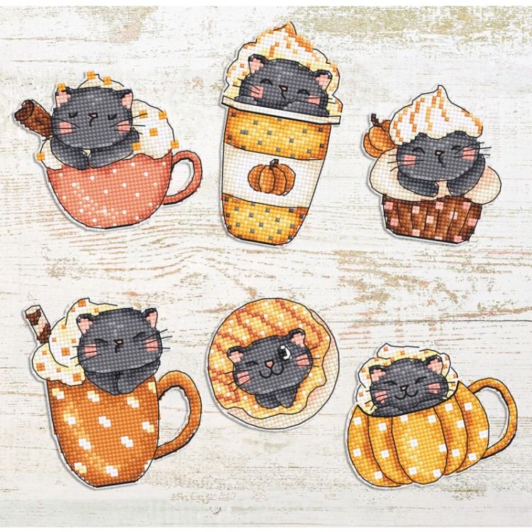 Набор для вышивания LetiStitch L8092 Pumpkin Cup Kitties (6 шт)