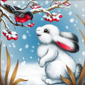 Алмазная живопись АЖ-4165 Кролик и снегирь