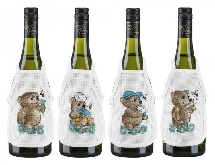 Набор для вышивания Permin 78-4107 Фартучки на бутылки "Медвежата"