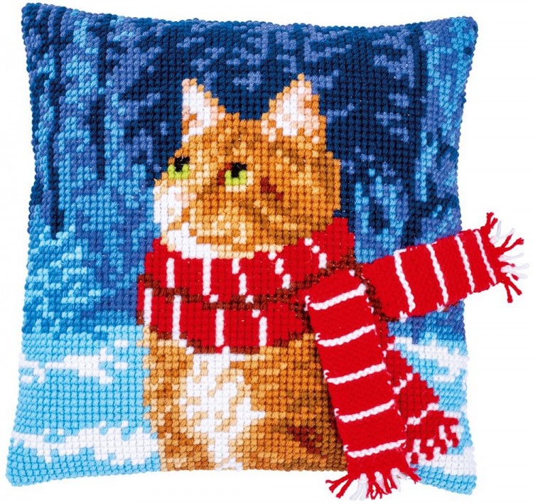 Набор для вышивания Vervaco PN-0196702 Подушка "Кот в шарфе"