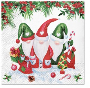 PAW Decor Collection SDL230500 Салфетка трехслойная для декупажа "Рождественские гномы"