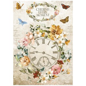 Stamperia DFSA4689 Бумага рисовая "Garden of Promises cherish every moment clock"