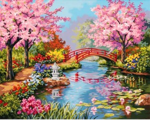 Алмазное Хобби Ah5176 Мост в цветущем саду