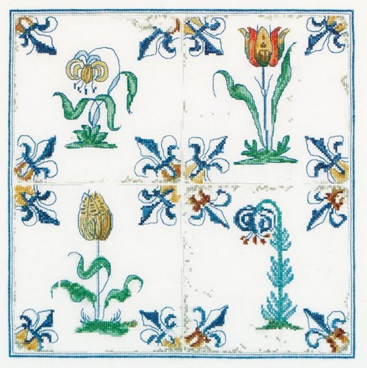 Набор для вышивания Thea Gouverneur 485 Antique Tiles, Flowers