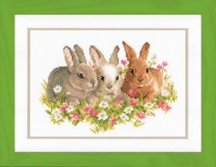 Набор для вышивания Vervaco PN-0143866 Кролики в цветочном поле