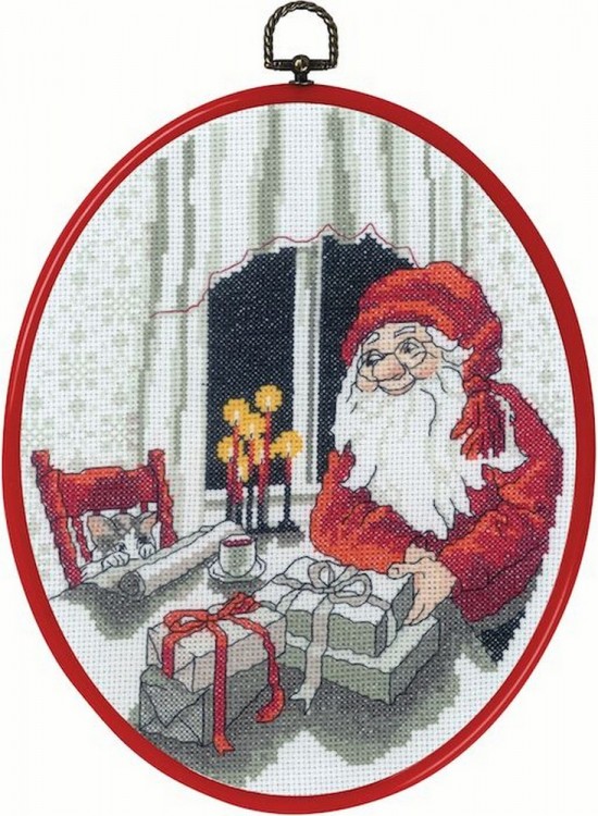 Набор для вышивания Permin 92-0621 Санта и кот