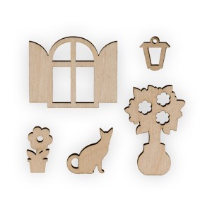 Mr.Carving ВД-522 Заготовка для декорирования Мини-набор "Окно, цветы, фонарик, кошка"