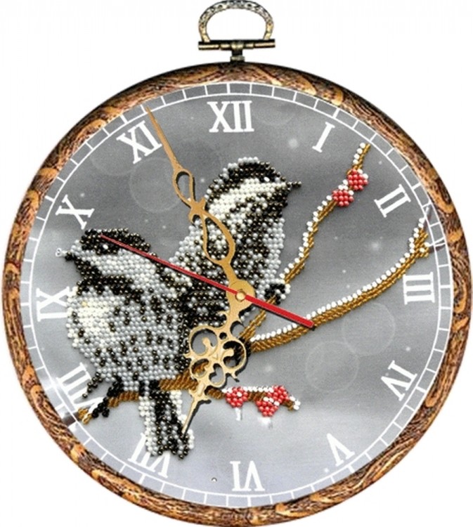 Набор для вышивания Вышиваем бисером В-32 Часы "Воробьи"