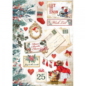 Stamperia DFSA4614 Бумага рисовая "Романтическое Рождество - Новогодние открытки"
