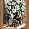 Алмазная живопись АЖ-1657 Белые розы и черный кофе