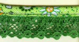 Matsa 144322/15 Кружево-рюш с окантовкой косой бейкой, ширина 25 мм, цвет зеленый