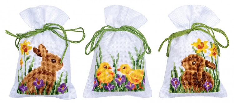 Набор для вышивания Vervaco PN-0187096 Мешочек для саше "Кролики с цыплятами" (набор из 3 шт.)