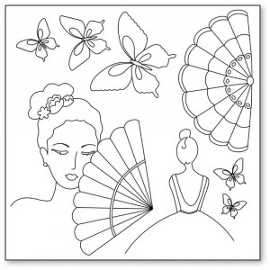 Stamperia DFTM04 Салфетка рисовая с контуром рисунка Silhouette art "Женщина с веером"