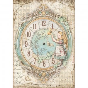 Stamperia DFSA4602 Бумага рисовая "Алиса в Зазеркалье - Часы"