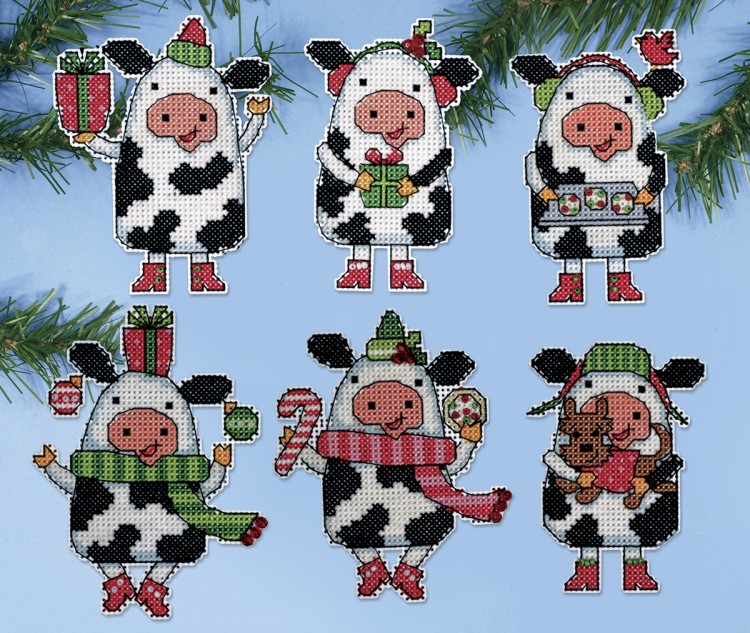 Набор для вышивания Design Works 1695 Елочные игрушки "Рождественские коровы"