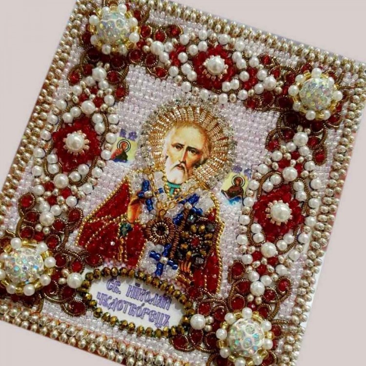 Набор для вышивания Образа в каменьях 77-ю-03 Николай Чудотворец (ювелирная) с молитвой