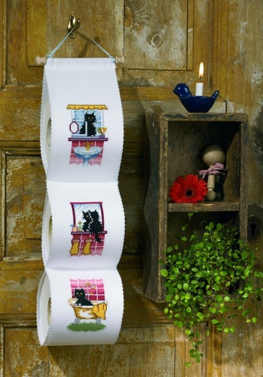 Набор для вышивания Permin 41-9308 Держатель для туалетной бумаги "Кошка в душе"