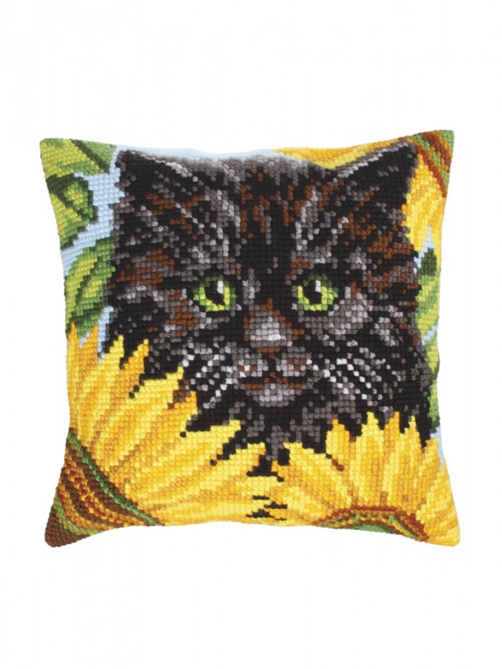 Набор для вышивания Collection D'Art 5212 Подушка "Черная кошка в подсолнухах"