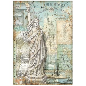 Stamperia DFSA4702 Бумага рисовая "Sir Vagabond Aviator Statue of Liberty"