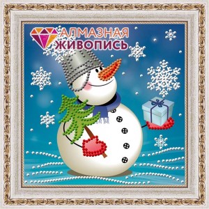Алмазная живопись АЖ-3010 Снеговик с подарком