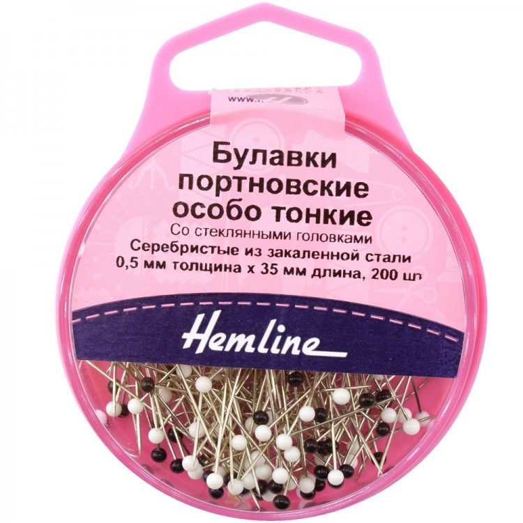 Hemline 675 Булавки портновские особо тонкие со стеклянными головками