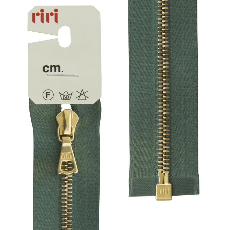 Riri 3000083/60/5861 Молния металлическая, разъемная, на атласной тесьме, 4 мм, 60 см, зеленый холодный