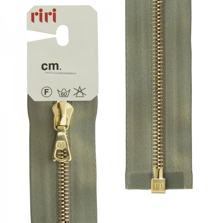 Riri 3000083/60/5884 Молния металлическая, разъемная, на атласной тесьме, 4 мм, 60 см, серо-зеленый