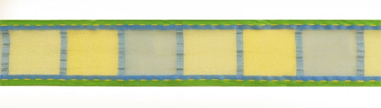 SAFISA 25238-38-03 Лента органза с рисунком, ширина 38 мм, цвет зеленый/желтый