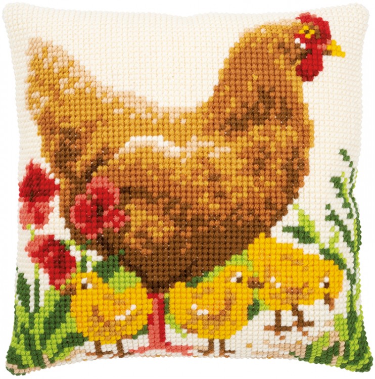 Набор для вышивания Vervaco PN-0172782 Подушка "Курица с цыплятами"