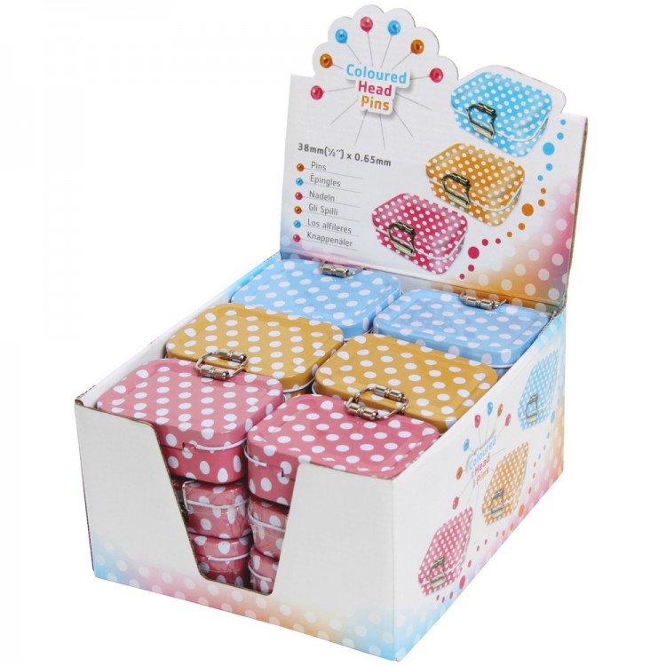 Hemline PT.PINSBOP.DB Булавки с пластиковыми круглыми головками в жестяной коробочке