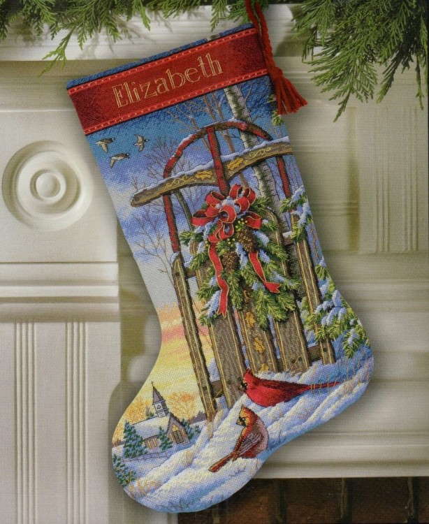 Набор для вышивания Dimensions 08819USA Christmas Sled Stocking (Запас рождественских саней)