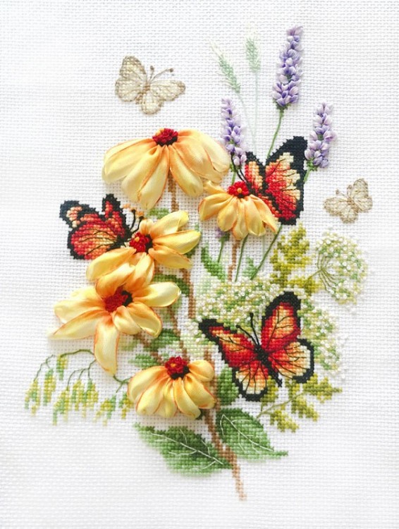 Набор для вышивания Многоцветница МЛН 15 Эхинацея и бабочки