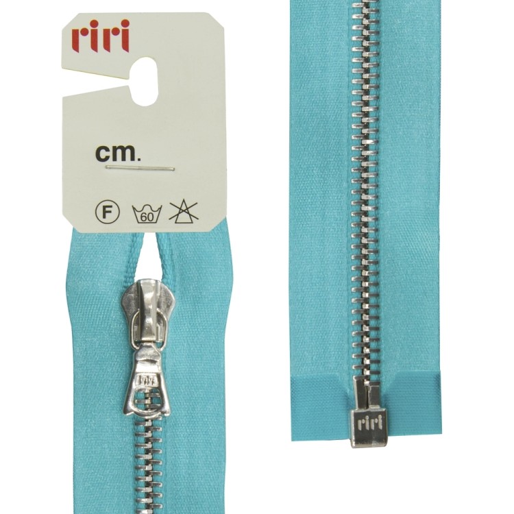 Riri 3551226/60/5859 Молния металлическая, разъемная, на атласной тесьме, 6 мм, 60 см, бирюзовый