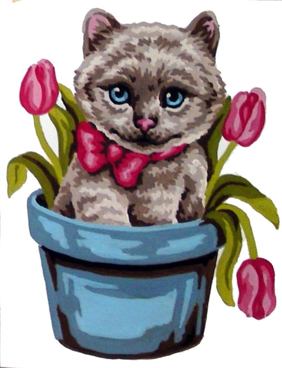 Gobelin Diamant 43.201 Котенок в цветочном горшке