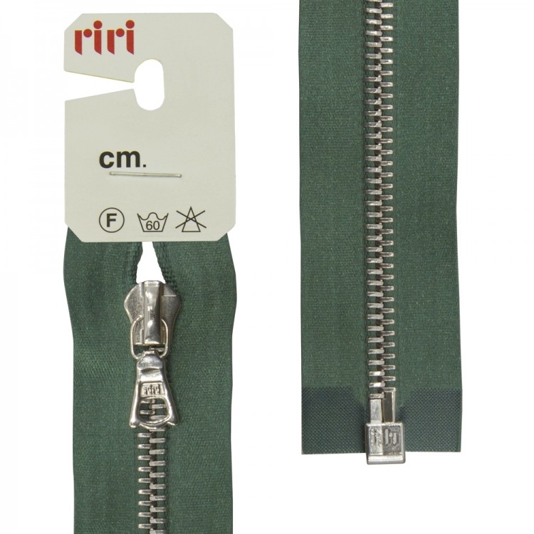 Riri 3551226/60/5861 Молния металлическая, разъемная, на атласной тесьме, 6 мм, 60 см, зеленый холодный