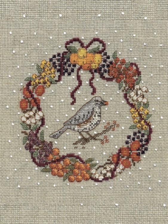 Набор для вышивания Le Bonheur des Dames 2698 November wreath - Redwing (Ноябрьский венок Краснокрылый) Набор для вышивания Le Bonheur des Dames 2698 November wreath - Redwing (Ноябрьский венок Краснокрылый)