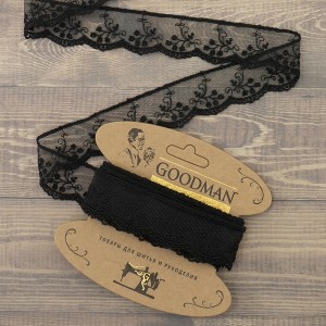 Goodman T-30115.13 Кружево-вышивка на тюле, ширина 32 см, цвет черный, 3.5 м