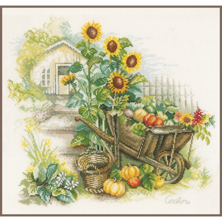 Набор для вышивания Lanarte PN-0007988 Wheelbarrow and sunflowers (Подсолнухи и телега)