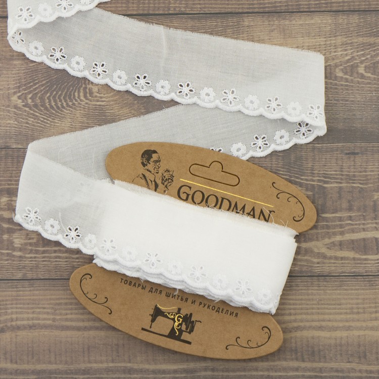 Goodman 4B1130.212 Шитье-вышивка на батисте, прошва, ширина 45 мм, цвет белый, 3.5 м