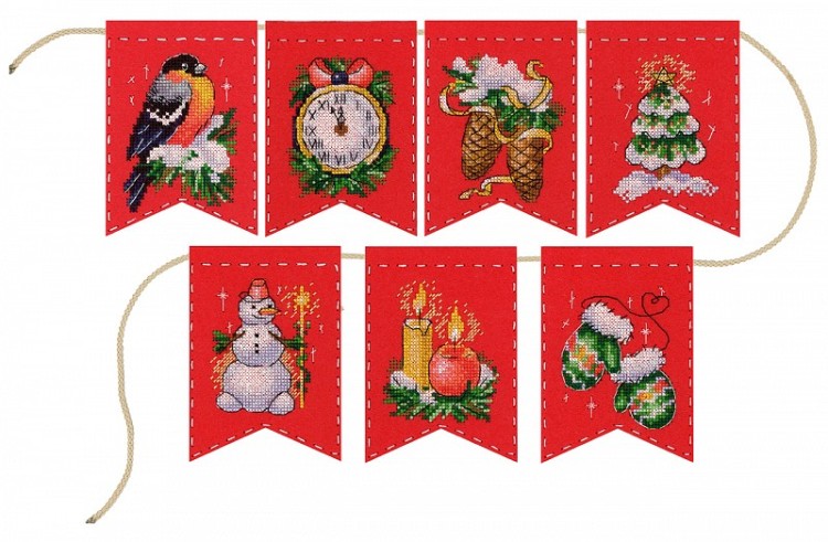 Набор для вышивания Жар-Птица Т-1017 Гирлянда "Новогоднее настроение" (7 флажков)