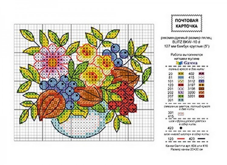 Панна 082020 Открытка "Осенний букетик" - схема для вышивания