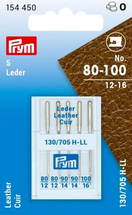 Prym 154450 Иглы для швейных машин с плоской колбой 130/705 H LL, кожа №80-100